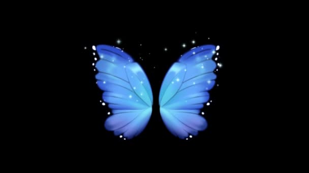 Animation Blue Butterfly Wing Fantasy Style Black Background — Stock Video