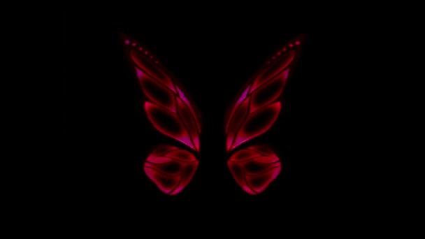 Animación Mariposa Roja Ala Estilo Fantasía Sobre Fondo Negro — Vídeo de stock