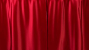 Realisic red curtain opens from the center to the sides.