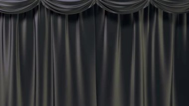 Realisic gray curtain opens from the center to the sides.