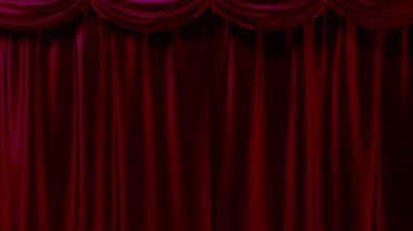 Realisic red curtain opens from the center to the sides.