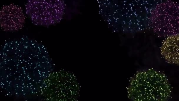 Animation Colorful Firework Black Space Texture — Stock Video