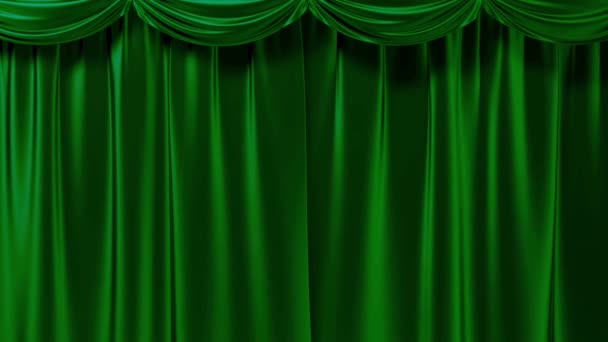 Realisic Green Curtain Opens Center Sides — Stock Video