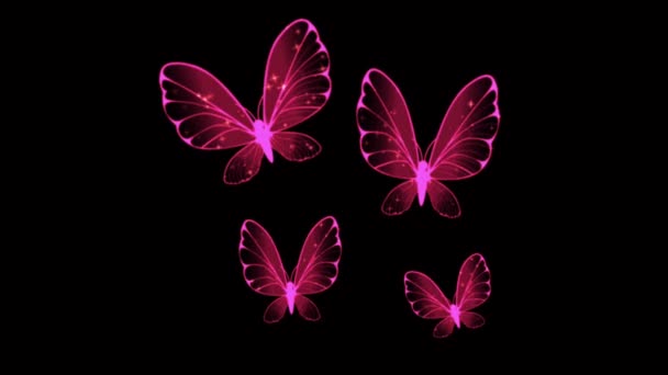 Animación Ala Mariposa Roja Sobre Fondo Negro — Vídeos de Stock