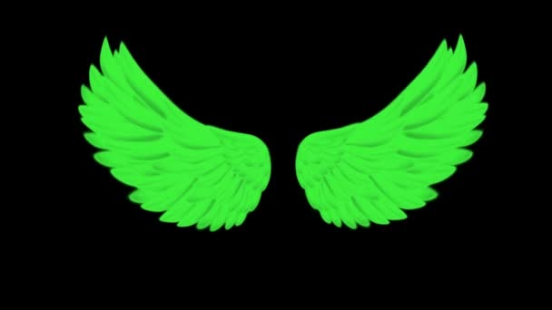 Animatie Groene Vleugels Zwarte Achtergrond — Stockvideo