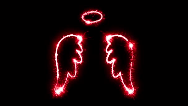 红光闪烁的粒子在黑色背景上形成翅膀 — 图库视频影像