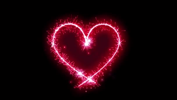 Lumière Rouge Particules Étincelantes Forme Coeur Sur Fond Noir — Video