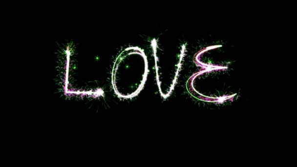 Luz Verde Partículas Brillantes Forma Amor Sobre Fondo Negro — Vídeos de Stock