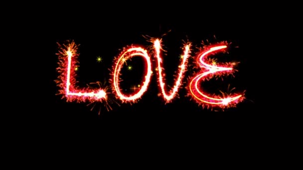 Rotes Licht Funkelnde Partikel Formen Love Auf Schwarzem Hintergrund — Stockvideo