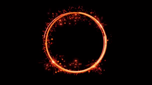 黒の背景に赤い光輝く粒子の形の円 — ストック動画