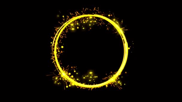Amarelo Luz Espumante Partículas Forma Círculo Fundo Preto — Vídeo de Stock