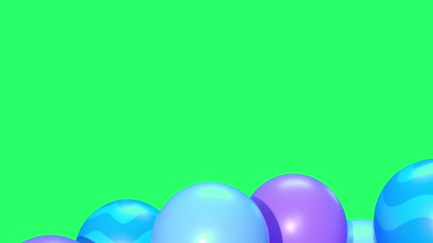 Realistische Blauwe Ballonnen Zweven Door Groene Achtergrond — Stockvideo