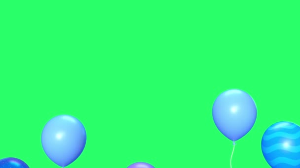 Realistische Blauwe Ballonnen Zweven Door Groene Achtergrond — Stockvideo