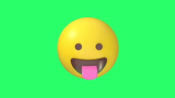 Animation Emoji Cheeky Face Green Background — Stock Video