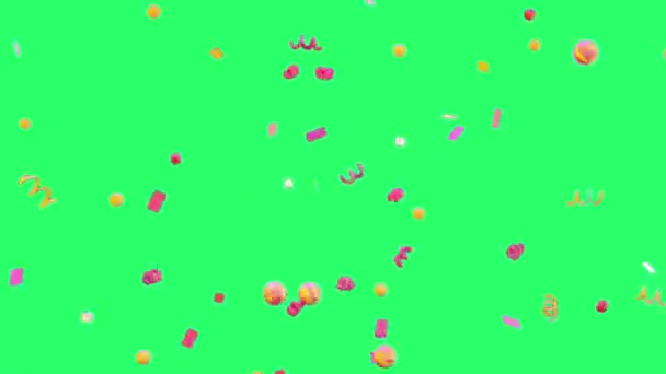 Animation Multicolored Ribbons Falling Green Background — Stock Video