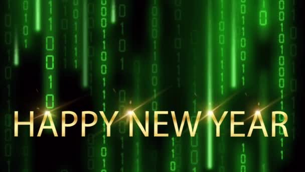 Golden Text Happy New Year Green Ight Sparkling Particles Black — Stock Video