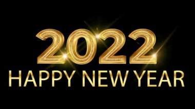 Altın Mutlu Yıllar 2022 kart tasarımı turuncu ışıltılı. 