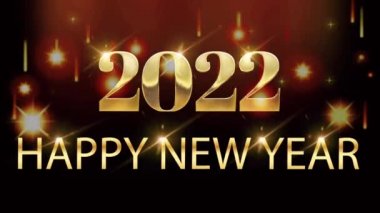 Altın Mutlu Yıllar 2022 kart tasarımı turuncu ışıltılı. 
