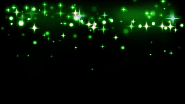 Animation Green Stars Sparkles Black Space Texture — Stock Video