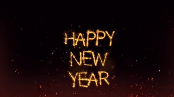 Goldener Text Happy New Year Mit Orangefarbenem Licht Funkelnden Partikeln — Stockvideo