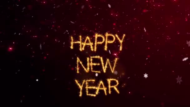 金色文字Happy新年 黑色背景上闪烁着红光粒子 — 图库视频影像