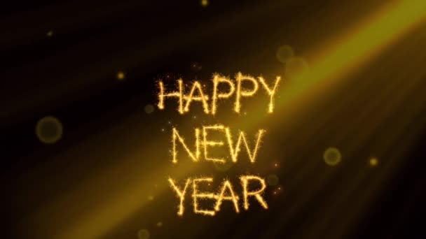 Χρυσό Κείμενο Ευτυχισμένο Νέο Έτος Πορτοκαλί Φως Του Ήλιου Μαύρο — Αρχείο Βίντεο