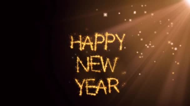 Texto Dourado Happy Novo Ano Com Luz Solar Laranja Sobre — Vídeo de Stock