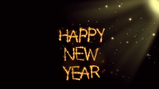 Goldener Text Happy New Year Mit Orangefarbenem Sonnenlicht Auf Schwarzem — Stockvideo