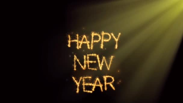 Texto Dourado Happy Novo Ano Com Luz Solar Laranja Sobre — Vídeo de Stock