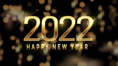 Altın Mutlu Yıllar 2022 kart tasarımı turuncu ışıltılı. 