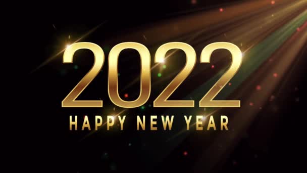Altın Mutlu Yeni Yıl 2022 Kart Tasarımı Turuncu Güneş Işığı — Stok video