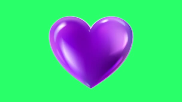 緑の背景に浮かぶ紫色のハート型のアニメーション — ストック動画