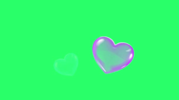 Анімація Фіолетових Сердець Плаває Зеленому Фоні — стокове відео