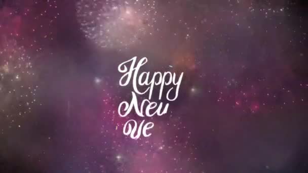 Κινούμενα Σχέδια Λευκή Υφή Ευτυχισμένο Νέο Έτος Πολύχρωμα Πυροτεχνήματα — Αρχείο Βίντεο