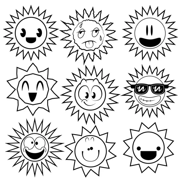 Black and White Sun Cartoons — Stock Vector