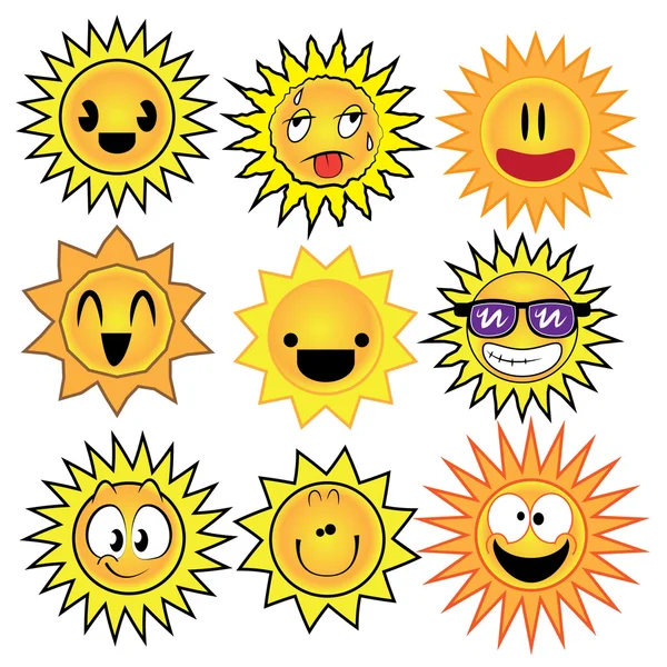 Renk güneş karikatürler — Stok Vektör