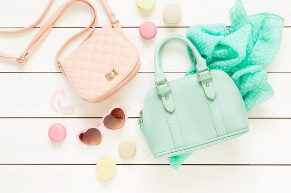 Pastel fashion accessories for girls on white — Stock Photo, Image