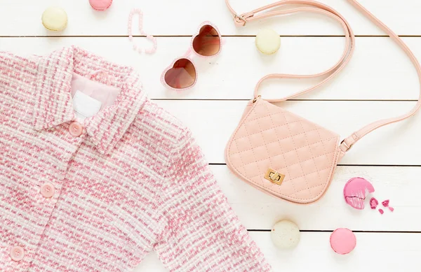 Pastel pink jacket and fashion accessories for girls