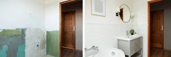 Malá Podkrovní Koupelna Před Rekonstrukci Bílé Světlé Neutrální Barvy Skandinávský Royalty Free Stock Obrázky