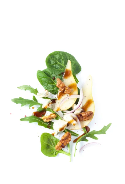 Salad - blue cheese, pear, arugula, walnuts, red onion and balsamic vinegar — Stok fotoğraf