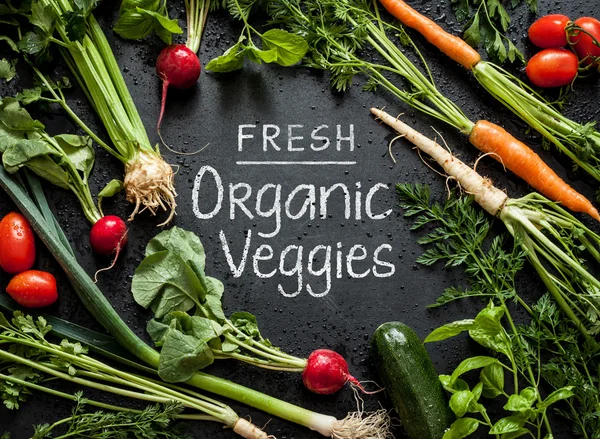 'Fresh Organic Veggies' poster design. — Stock Photo, Image