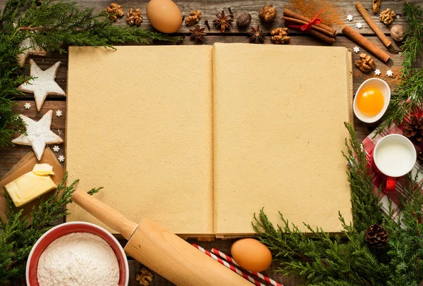 Christmas - baking cake background - rustic kitchen — Φωτογραφία Αρχείου