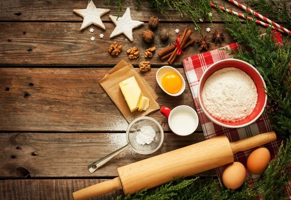 Christmas - baking cake background - rustic kitchen — Stockfoto