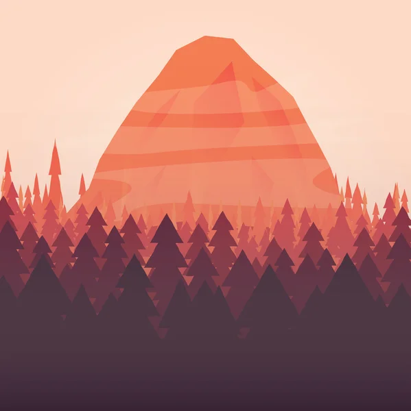 Bosque y puesta de sol de montaña — Vector de stock