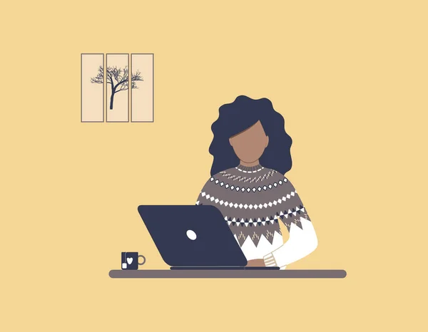 Mujer Afroamericana Tutor Trabajo Laptop Remote Trabajo Learning Distancia Formación — Archivo Imágenes Vectoriales