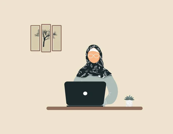 Vacker Muselman Kvinna Handledare Arbete Laptop Remote Arbete Distans Lärande — Stockfoto