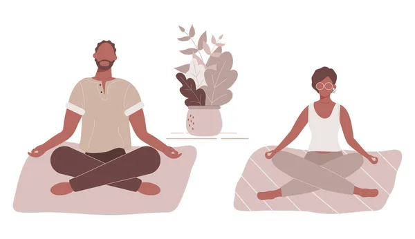Afroamerikanische Frau Und Mann Yoga Lotusposition Bei Meditation Achtsamkeitspraxis Spiritueller — Stockfoto