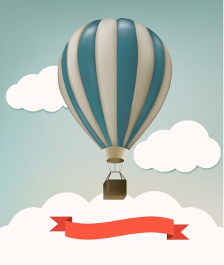 Retro arka plan ile renkli hava balonları ve bulutlar. Vektör.