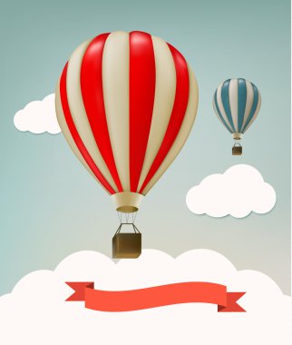 Retro arka plan ile renkli hava balonları ve bulutlar. Vektör.