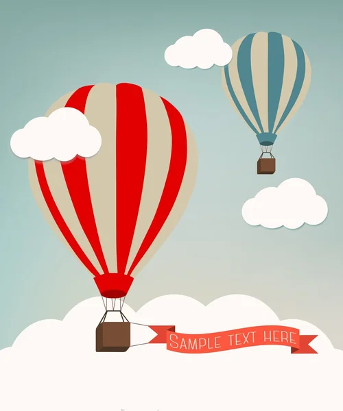 Fondo retro con globos de aire de colores y nubes. Vector . — Archivo Imágenes Vectoriales